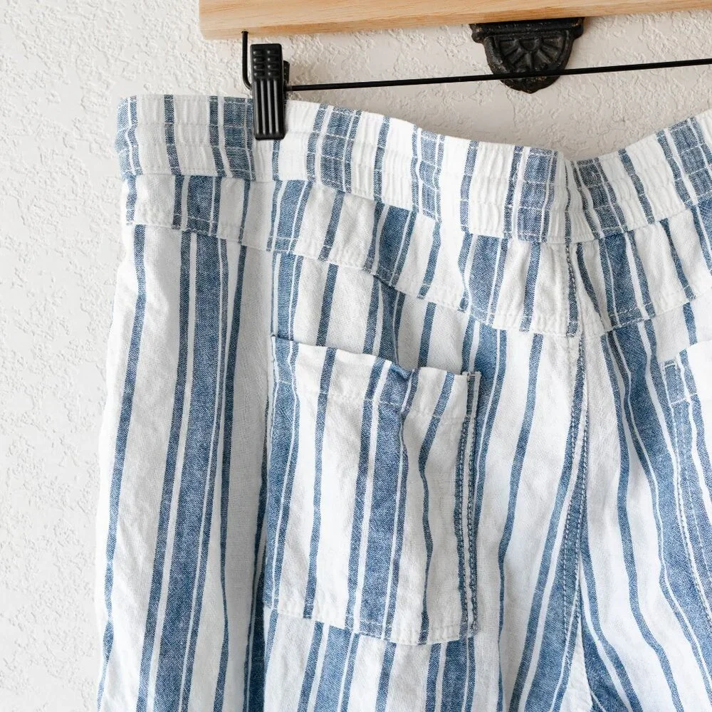 Sonoma XXL Linen Cotton Wide Leg Pants Blue White Stripe Drawstring 30” Inseam - Picture 6 of 9